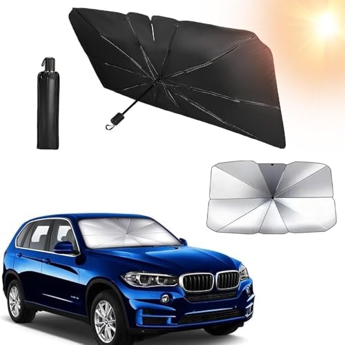 LAXIS® Umbrella Sun Shade for Car Front Windshield – Foldable Polyester Car Umbrella Sun Shade, Heat Insulation & UV Protection, Windshield Cover for Cars, SUVs & MPVs – Durable Full Coverage (Black) - Image 1