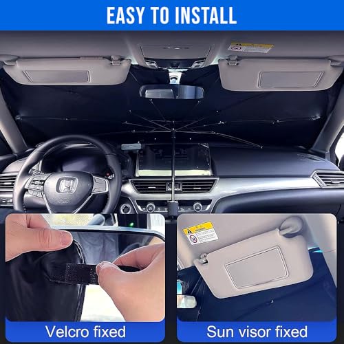 LAXIS® Umbrella Sun Shade for Car Front Windshield – Foldable Polyester Car Umbrella Sun Shade, Heat Insulation & UV Protection, Windshield Cover for Cars, SUVs & MPVs – Durable Full Coverage (Black) - Image 3