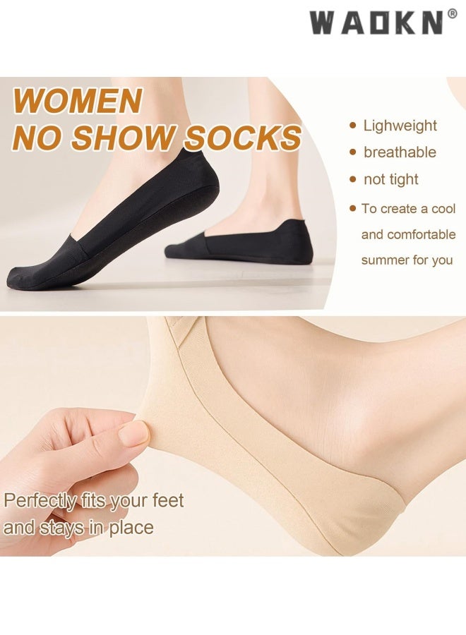 WAOKN 6 pcs women Socks , Womens for Flats Loafers Heels, Non Slip Thin Invisible ,Comfortable and breathable, anti slip and odor proof, ultra-thin and invisible , suitable for summer , Skin tone and black . - Image 2