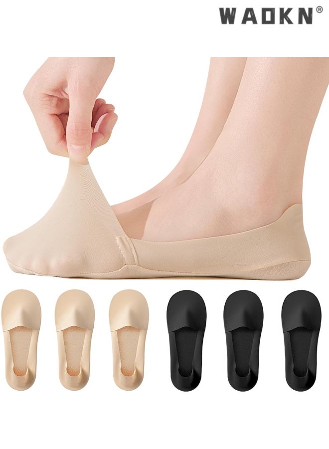 WAOKN 6 pcs women Socks , Womens for Flats Loafers Heels, Non Slip Thin Invisible ,Comfortable and breathable, anti slip and odor proof, ultra-thin and invisible , suitable for summer , Skin tone and black . - Image 1