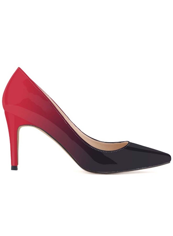 Loquat Pointed Toe Gradient Two-Tone Low-Vamp Stiletto Heels 8cm Red - Image 1