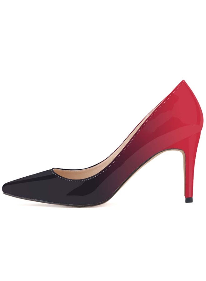 Loquat Pointed Toe Gradient Two-Tone Low-Vamp Stiletto Heels 8cm Red - Image 2