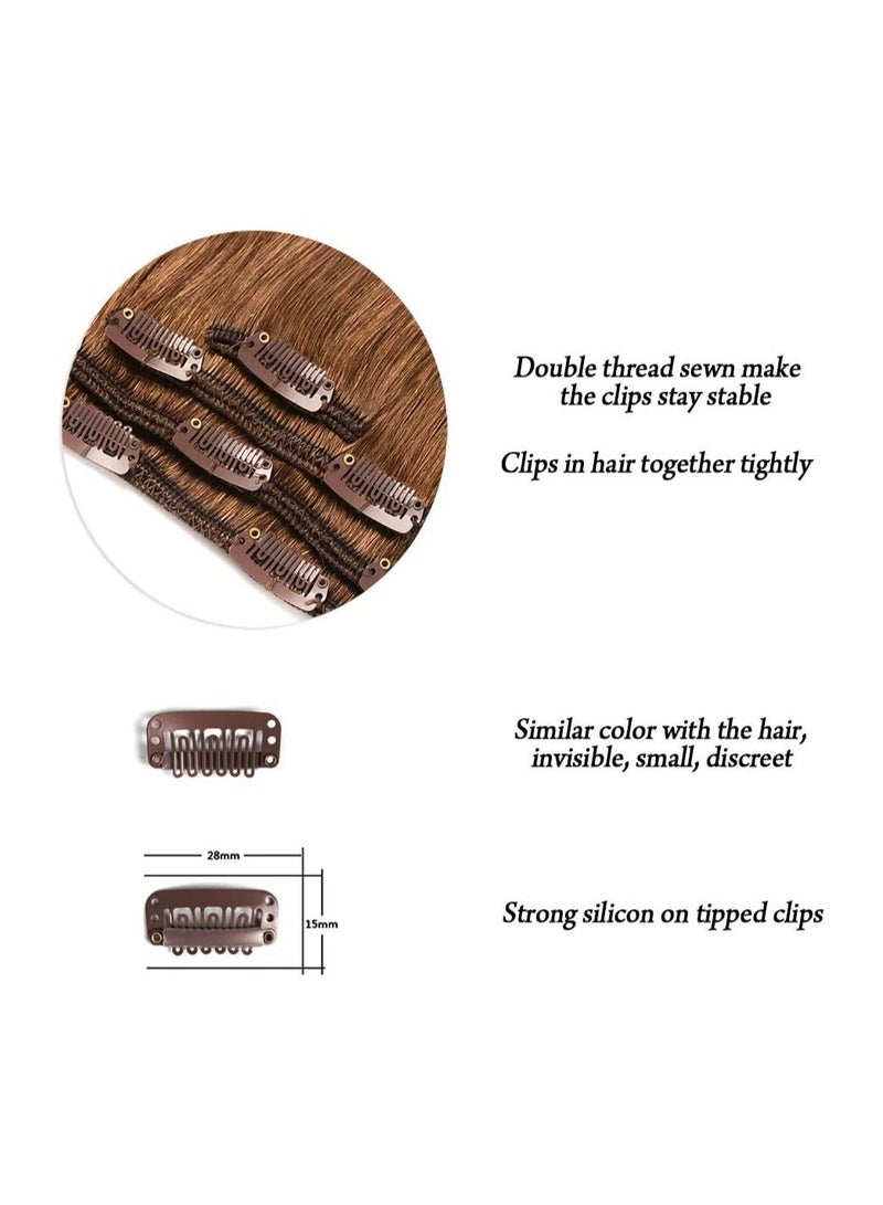 إستيل وصلات شعر بشري ريمي للسيدات مشبك شعر بشري طويل مستقيم حريري على وصلات 100 جرام 4 قطع بني كستنائي - Image 4