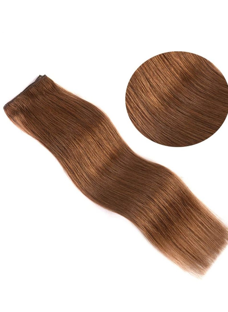 إستيل وصلات شعر بشري ريمي للسيدات مشبك شعر بشري طويل مستقيم حريري على وصلات 100 جرام 4 قطع بني كستنائي - Image 5