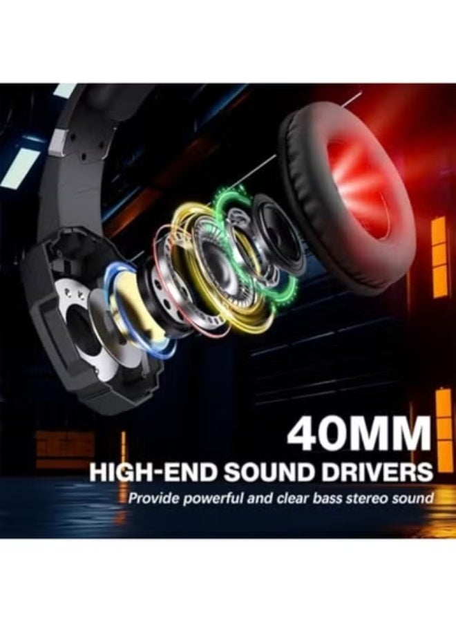 Pro Gaming Stereo Headset with Noise Cancelling Microphone, Over-Ear Headphones with RGB LED and 3.5mm Audio Jack, Compatible with PS5 and PC Gaming - Image 2