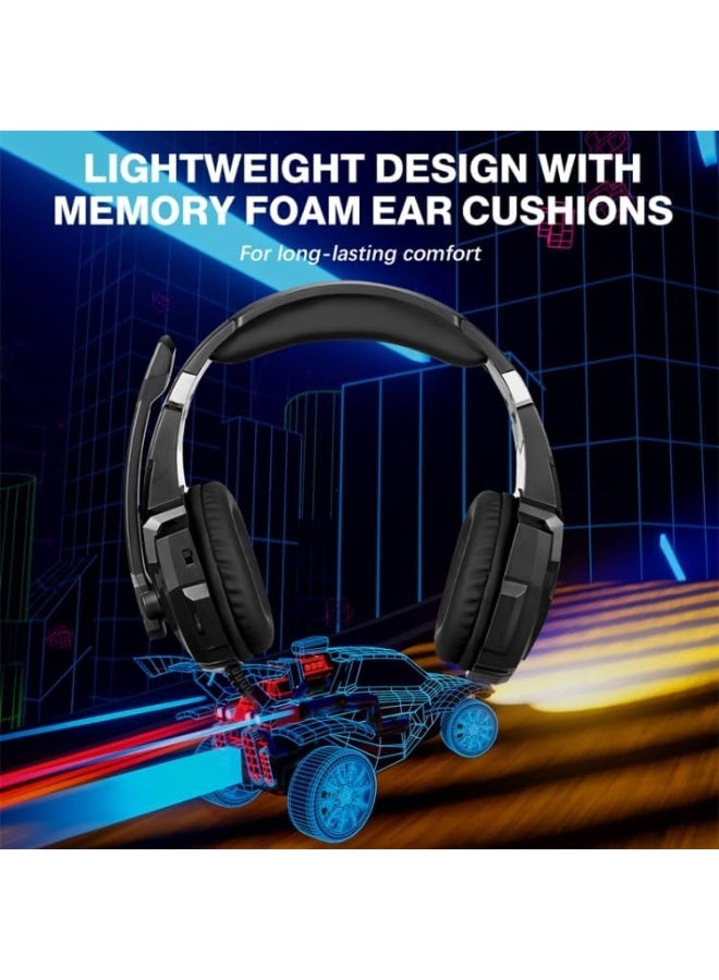 Pro Gaming Stereo Headset with Noise Cancelling Microphone, Over-Ear Headphones with RGB LED and 3.5mm Audio Jack, Compatible with PS5 and PC Gaming - Image 4