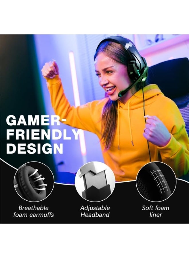 Pro Gaming Stereo Headset with Noise Cancelling Microphone, Over-Ear Headphones with RGB LED and 3.5mm Audio Jack, Compatible with PS5 and PC Gaming - Image 5
