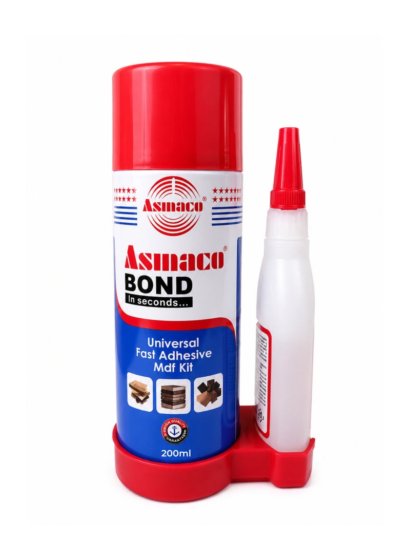 Asmaco Bond MDF Universal Fast Adhesive Kit 200ml Activator Spray + 50g Cyanoacrylate Super Glue | Instant Fast Bond for MDF, Wood, Plastic, Rubber, Metal, Glass & Ceramic | Professional Grade - Image 2