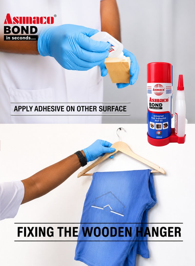 Asmaco Bond MDF Universal Fast Adhesive Kit 200ml Activator Spray + 50g Cyanoacrylate Super Glue | Instant Fast Bond for MDF, Wood, Plastic, Rubber, Metal, Glass & Ceramic | Professional Grade - Image 5