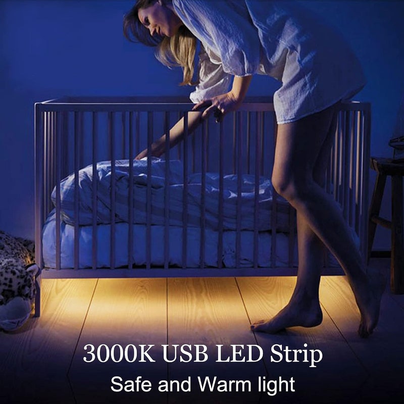 أضواء شريط LED بجهد 5V من نوع USB، طول 4.9 أقدام، تحتوي على 480 مصباح LED، بلون أبيض دافئ، درجة حرارة اللون 3000K، معدل تمثيل الألوان عالي (CRI) أكثر من 85، قابلة للتعديل في السطوع، مناسبة لإضاءة خلفية التلفزيون، غرفة النوم، الخزائن، المطبخ، أو للاستخدام في مشاريع الديكور الخاصة (DIY). - Image 3