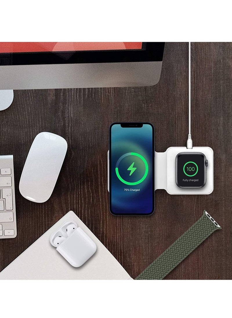 Generic - Wireless Charging Pad, Portable 2 in 1 Foldable Charging Dock Power Station for Apple Watch 7/6/5/4/3/2, Multiple Devices Wireless Charger for iPhone 13, 12, Pro, Pro Max, AirPods - Image 1
