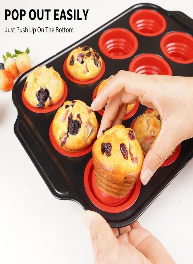 Lyveit Silicone Muffin Pans for Baking with Metal Reinforced Frame, Nonstick Cupcake pans 12 regular size, Muffin Tin Easy to Pop, Silicone Egg Bite Molds for Oven Dishwasher Safe - Image 3