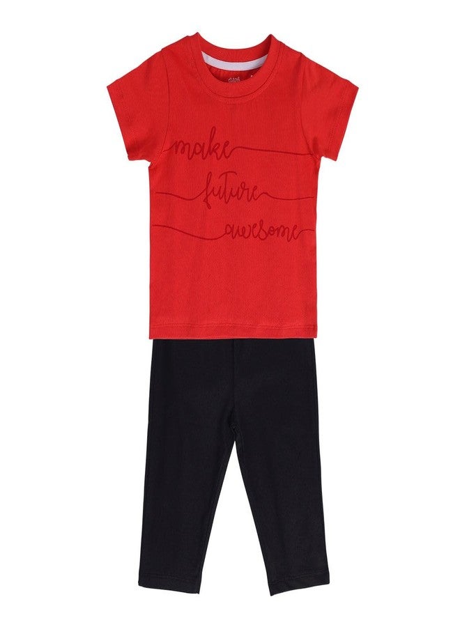 miniklub Baby Round Neck Knitted Cotton Red/Black Color Printed Clothing Set, Pack Of 2 (9-12M) - Image 1