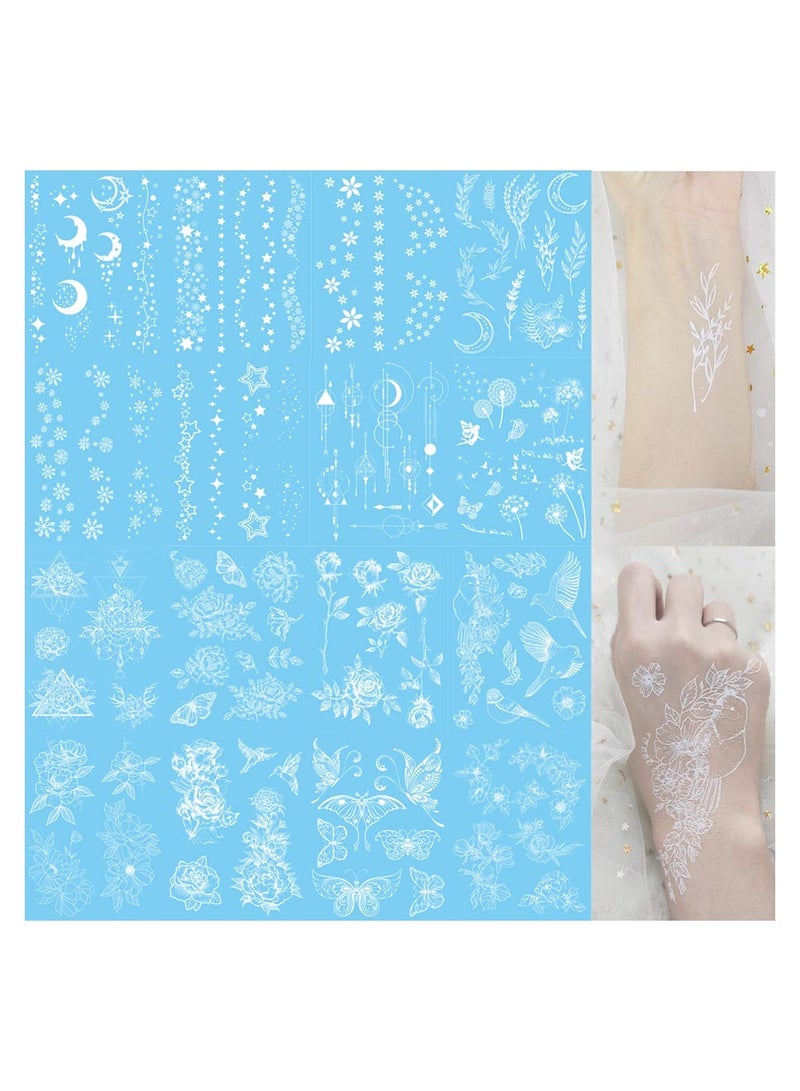 SYOSI 16 Pack White Temporary Face Tattoos for Women Girls Creative Fake Flash Lace Freckle Tattoo Stickers Perfect for Bride Wedding Party Festival Nontoxic on Body - Image 2