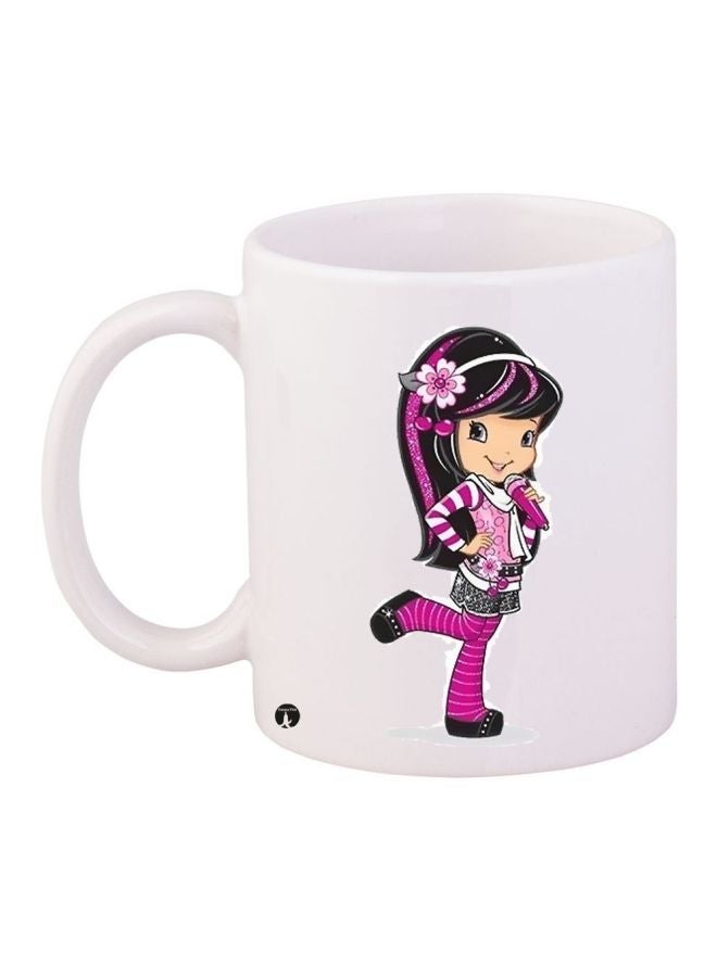RYN Cartoon Girl Printed Coffee Mug White/Black/Pink 11ounce