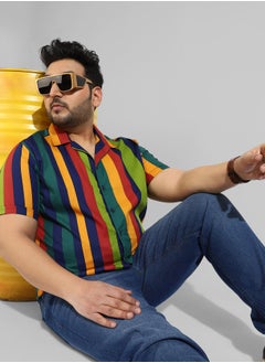 Instafab Plus Men's Multicolour Striped Regular Fit Casual Shirt  - Image 1