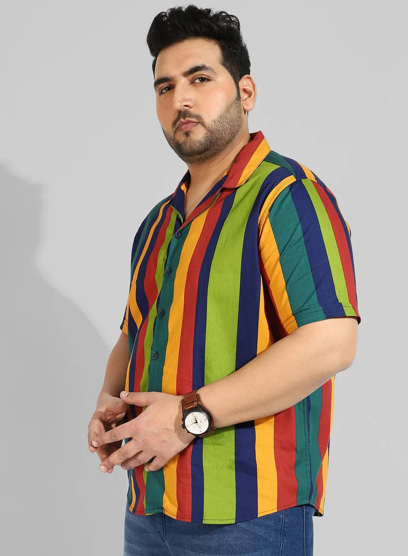 Instafab Plus Men's Multicolour Striped Regular Fit Casual Shirt