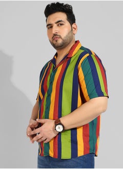 Instafab Plus Men's Multicolour Striped Regular Fit Casual Shirt  - Image 3