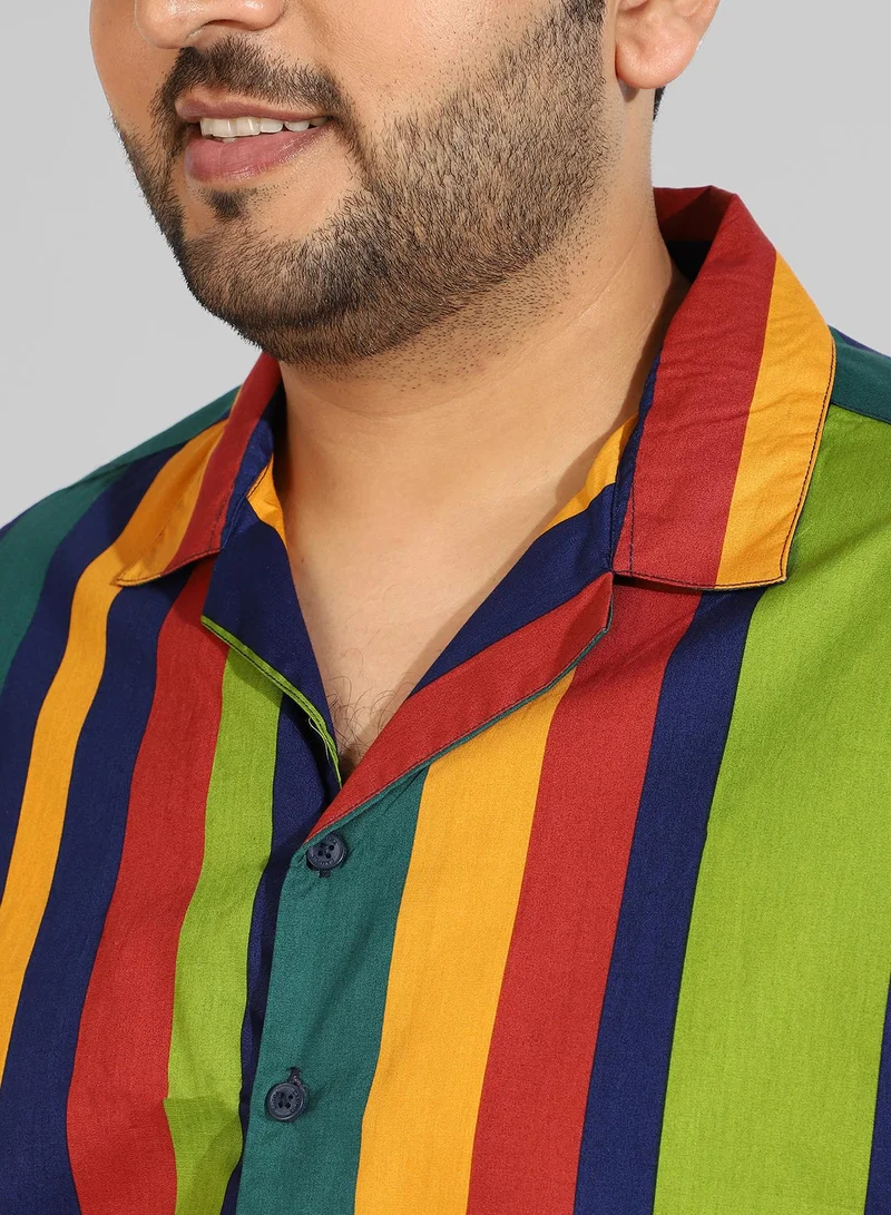 Instafab Plus Men's Multicolour Striped Regular Fit Casual Shirt