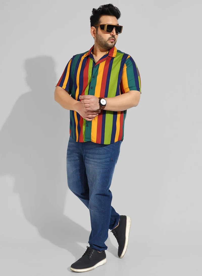 Instafab Plus Men's Multicolour Striped Regular Fit Casual Shirt