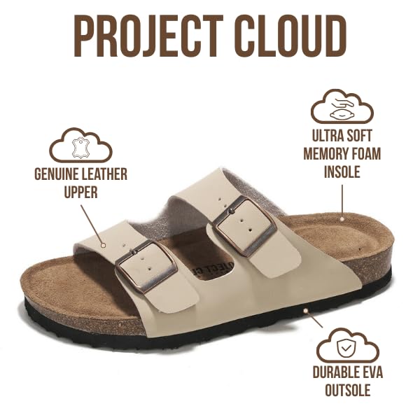 Project Cloud Genuine Leather Flat Sandals Women 2025 Beach Essentials Womens Sandals Memory Foam Vacation Essentials Slides for Women Footwear (Venita, Beige, 8) - Image 2