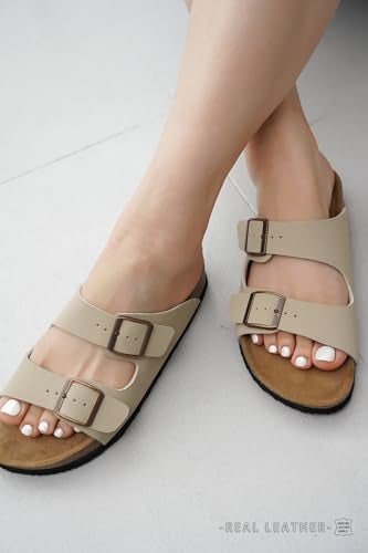Project Cloud Genuine Leather Flat Sandals Women 2025 Beach Essentials Womens Sandals Memory Foam Vacation Essentials Slides for Women Footwear (Venita, Beige, 8) - Image 5