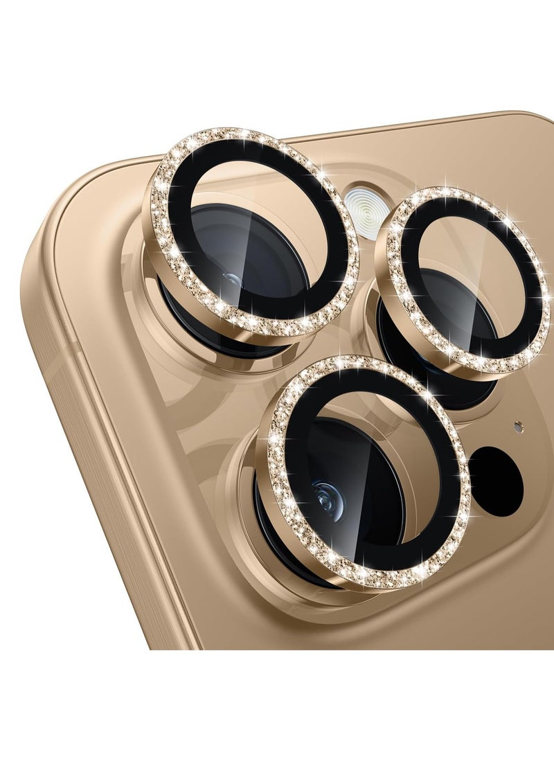 Generic - Camera Lens Protector for iPhone 16 Pro/iPhone 16 Pro Max, Shatterproof, Ultra-thin Aluminum Alloy Ring, Camera Lens Protective Film, (Glitter Gold) - Image 1