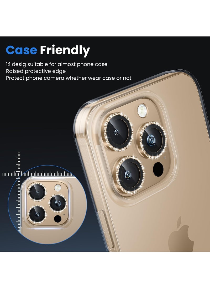 Generic - Camera Lens Protector for iPhone 16 Pro/iPhone 16 Pro Max, Shatterproof, Ultra-thin Aluminum Alloy Ring, Camera Lens Protective Film, (Glitter Gold) - Image 1