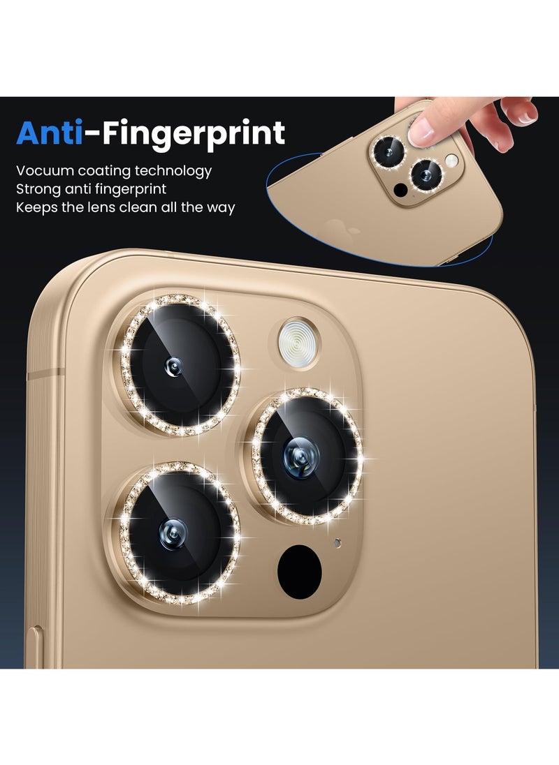 Generic - Camera Lens Protector for iPhone 16 Pro/iPhone 16 Pro Max, Shatterproof, Ultra-thin Aluminum Alloy Ring, Camera Lens Protective Film, (Glitter Gold) - Image 1