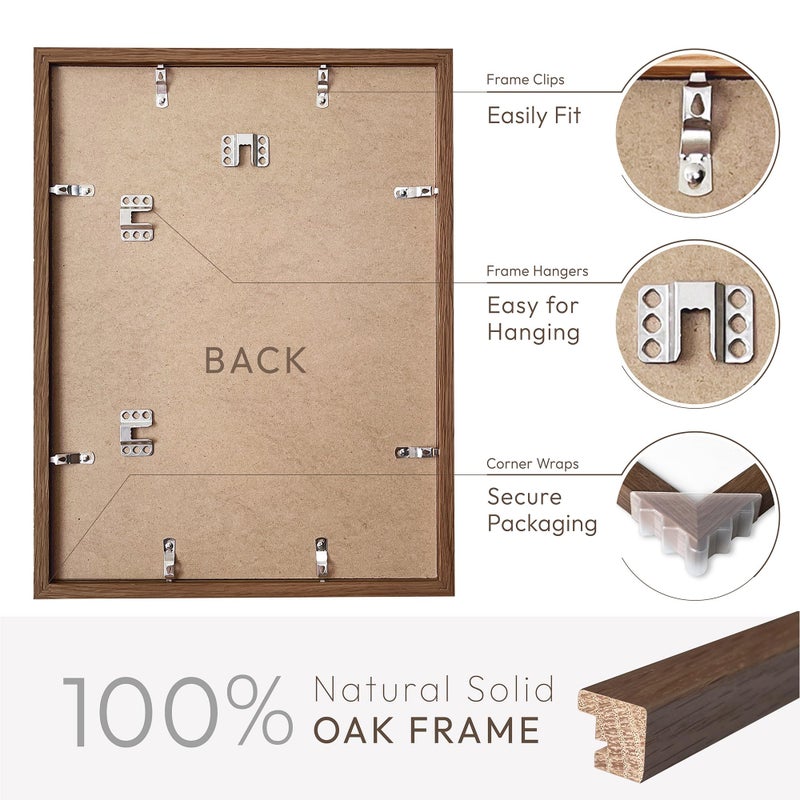 wallwisy 11x14 Picture Frame, Solid Oak 11x14 Photo Frame with Mat to 8x10 (Openning Size is 7.6x9.6), 14x11 Wooden Frames for Wall, (Walnut Set of 1) - Image 4