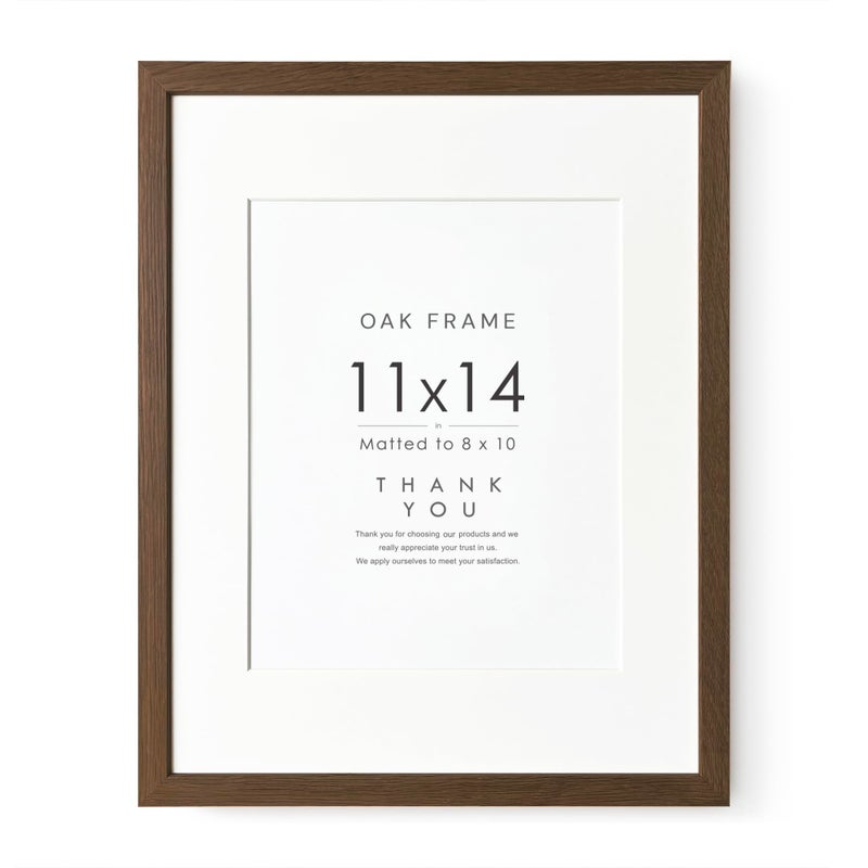 wallwisy 11x14 Picture Frame, Solid Oak 11x14 Photo Frame with Mat to 8x10 (Openning Size is 7.6x9.6), 14x11 Wooden Frames for Wall, (Walnut Set of 1) - Image 1