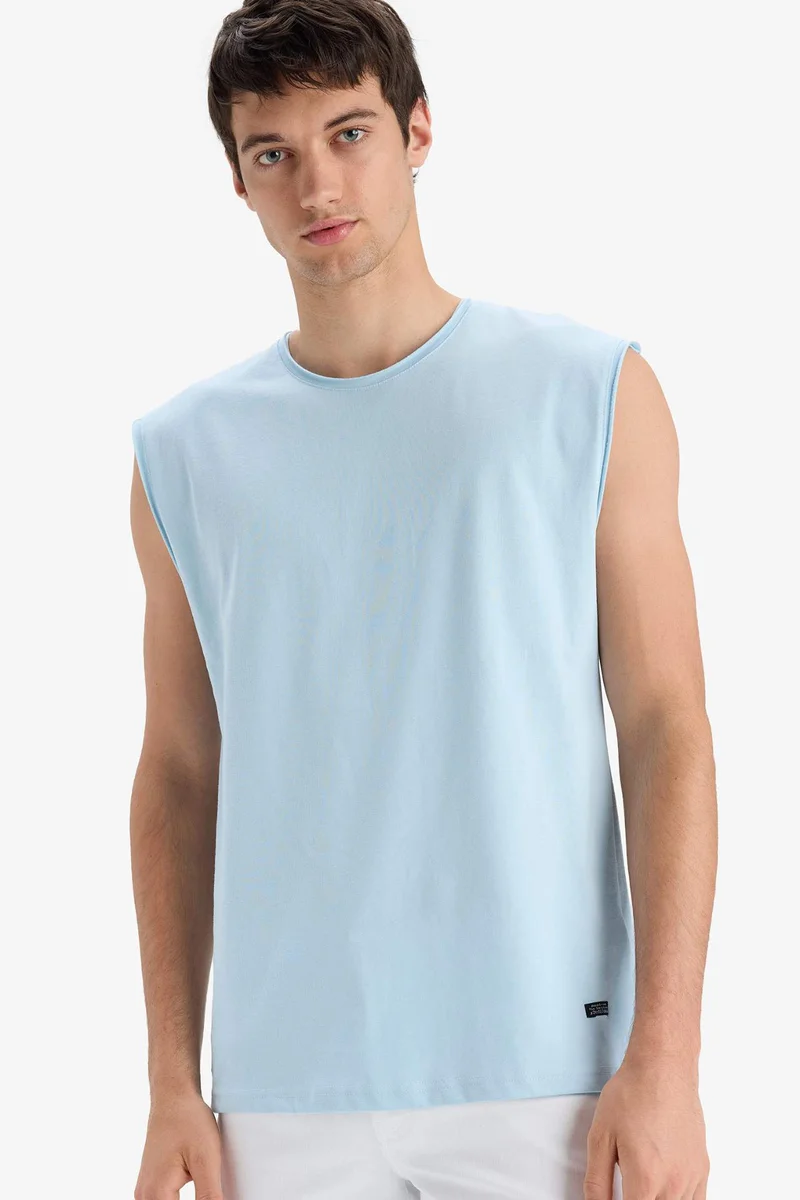 ديفاكتو Cotton Boxy Fit Crew Neck Basic Tank Top