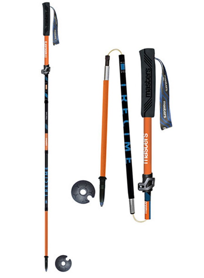 Masters Foldable Trekking Poles Trecime (Black/Orange) – AluTech 7075 Aluminum Folding Hiking Poles, Adjustable 110–130 cm (35 cm Collapsed), Push/Pull + Wing Lock System, Aeronautical 7075 Aluminum Construction, Ultralight 217g, Compact Foldable Design with Carry Bag for Trekking & Outdoor Adventure