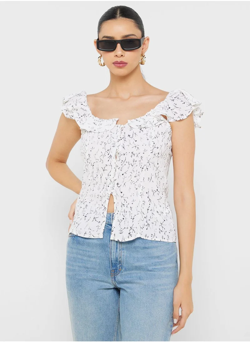 H&M Frill Trimmed Printed Top