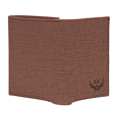 LORENZ Men's Trifold Wallet, Brown Textured Fabric, 6 Card Slots, 2 Currency Compartments, 2 Secret Pockets, ID Window | WL-98 - Image 2