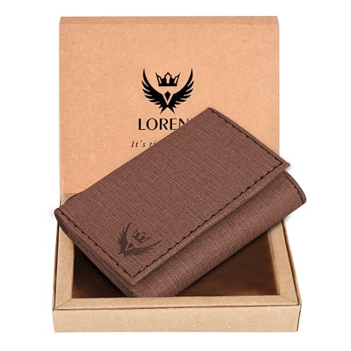 LORENZ Men's Trifold Wallet, Brown Textured Fabric, 6 Card Slots, 2 Currency Compartments, 2 Secret Pockets, ID Window | WL-98 - Image 3