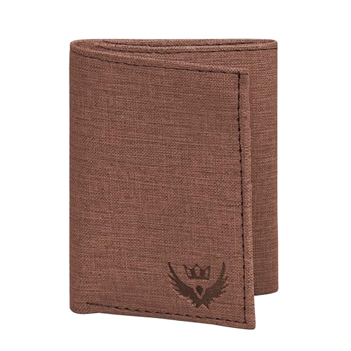 LORENZ Men's Trifold Wallet, Brown Textured Fabric, 6 Card Slots, 2 Currency Compartments, 2 Secret Pockets, ID Window | WL-98 - Image 1