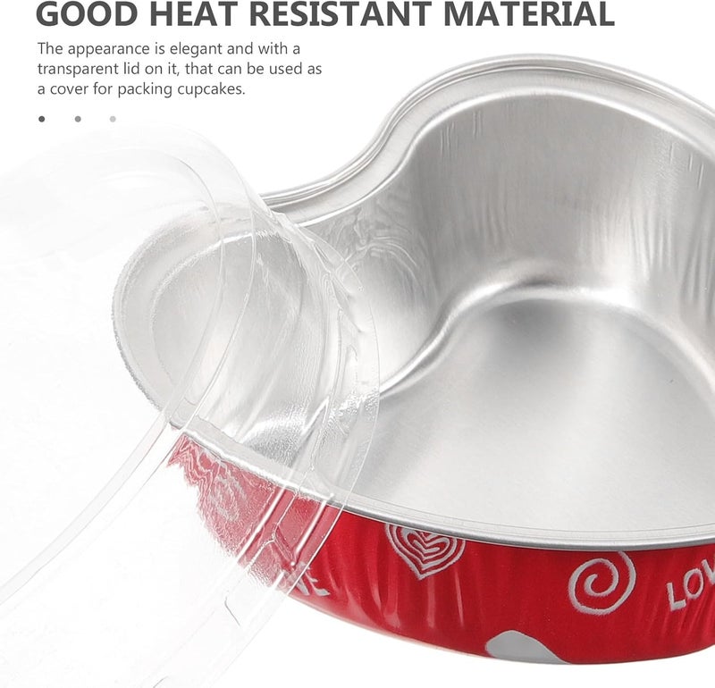 20pcs Disposable Foil Baking Cups with Lids, Thickened Heart-shaped Aluminum Foil Muffin Cups for Oven Use, Food-grade Disposable Cupcake Holders for Pudding, Mousse, Ice Cream, - Image 3