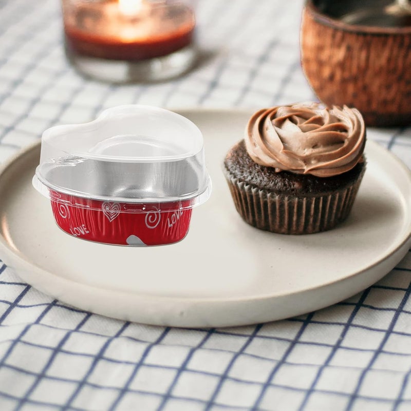 20pcs Disposable Foil Baking Cups with Lids, Thickened Heart-shaped Aluminum Foil Muffin Cups for Oven Use, Food-grade Disposable Cupcake Holders for Pudding, Mousse, Ice Cream, - Image 4