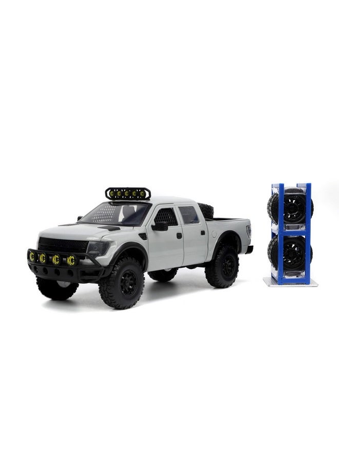 Jada Toys Just Trucks 1:24 2011 Ford F-150 SVT Raptor Die-Cast Car & Tire Rack, Toys for Kids and Adults(Gray)  - Image 1