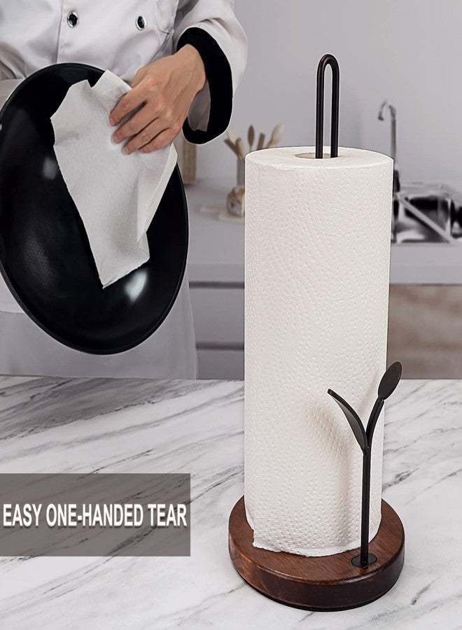 ALLCENER Paper Towel Holder Countertop, Wood Paper Towel Holder Stand, Easy One-Handed Tear Rustic Paper Roll Holder for Kitchen Dining Table Home Decor, High Model Easy to Install(for 11" Paper) - Image 3