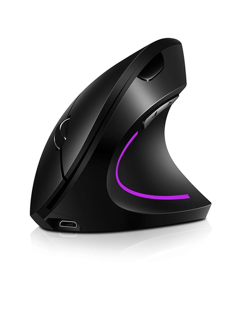 AROAQ Wireless Vertical Mouse, Rechargeable Upright Ergonomic Mouse, Dual Mode Vertical Mouse With 3 Adjustable Dpi Levels, RGB Flowing Light Plug N Play Mouse For Laptop, Desktop, Pc, (Black) - Image 1