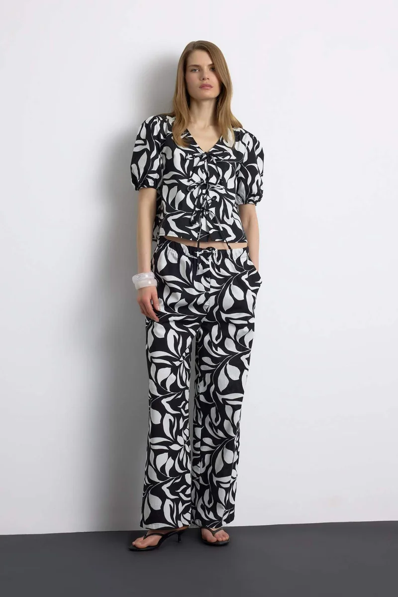 ديفاكتو Poplin High Waist Wide Leg Trousers