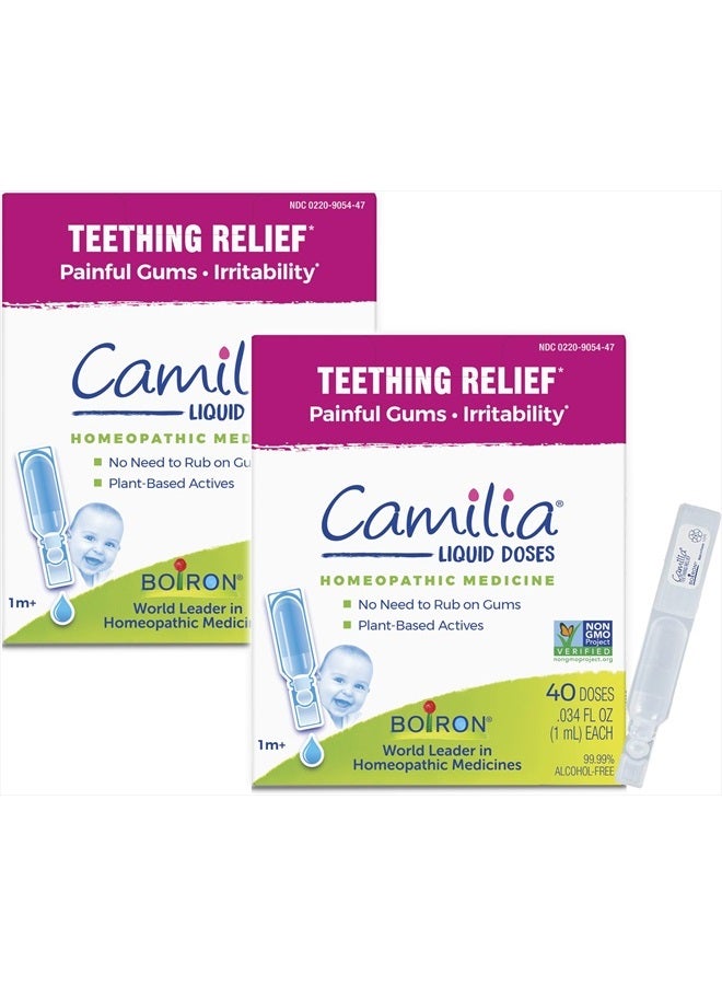 Boiron Camilia Drops 40 Count (Pack of 2) Relief of Painful or Swollen Gums and Irritability in Babies - for Daytime and Nighttime - Liquid Drop for Baby - Image 1