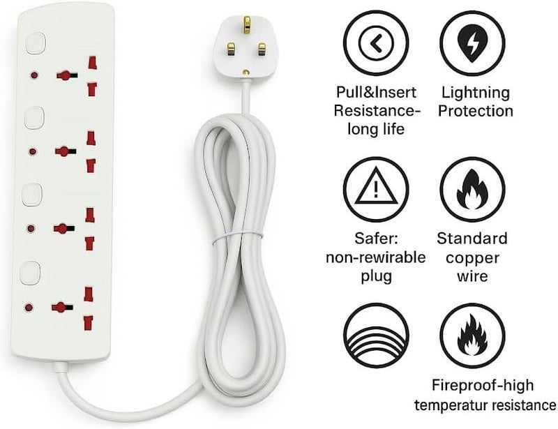سلك تمديد ثقيل مع مفاتيح فردية ومنافذ USB - 3-طرق، 5 متر - Image 5