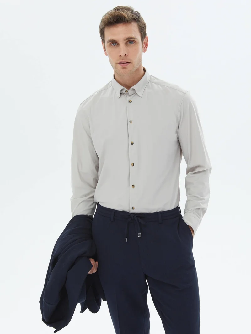 Kip Ecru Plain Regular Fit Casual Shirt