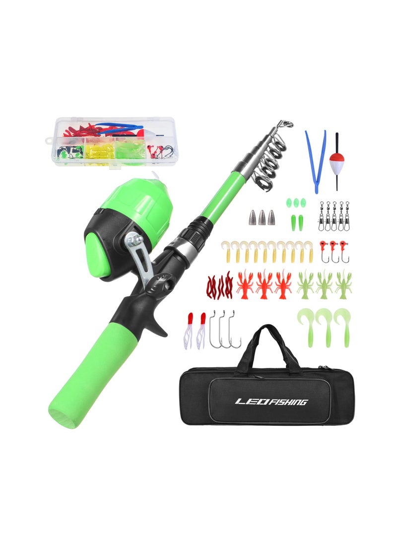 LEO Portable Telescopic Fishing Rod and Reel Combo for Kids Children Fishing Starter Kit Spincast Fishing Reel Fishing Pole Fishing Lures Jig Hooks Barrel Swivels Tackles  - Image 1