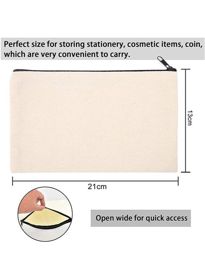 10 Pack Blank DIY Craft Bag Canvas Pen Case Blank Makeup Bags Canvas Pencil Bag Cotton Canvas Cosmetic Bag (Black Zipper) - Image 2
