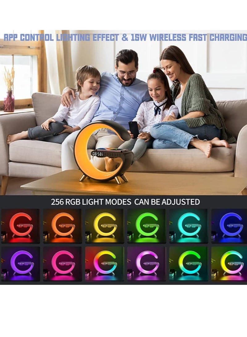 Bedside Table Lamp Desk Night Light with 15W Quick Wireless Charger and Bluetooth Speaker, Desk Lamp with Alarm Clock and 256 RGB Light Modes Bedroom Lamp - Image 3