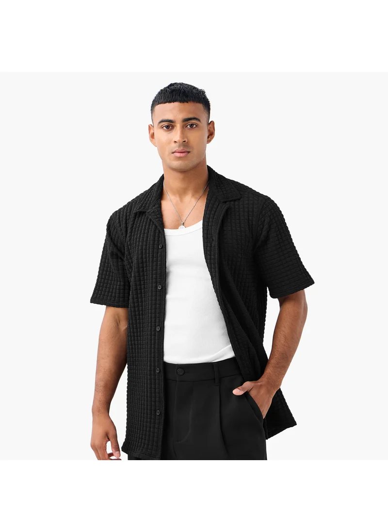 FAV Regular Fit Waffle Textured Shirt with Camp Collar and Short Sleeves